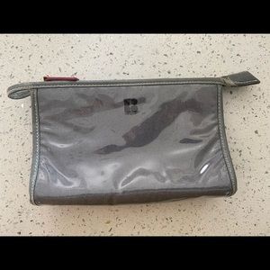 kate spade • Makeup Bag Gray Lined With Striped Black & White.
